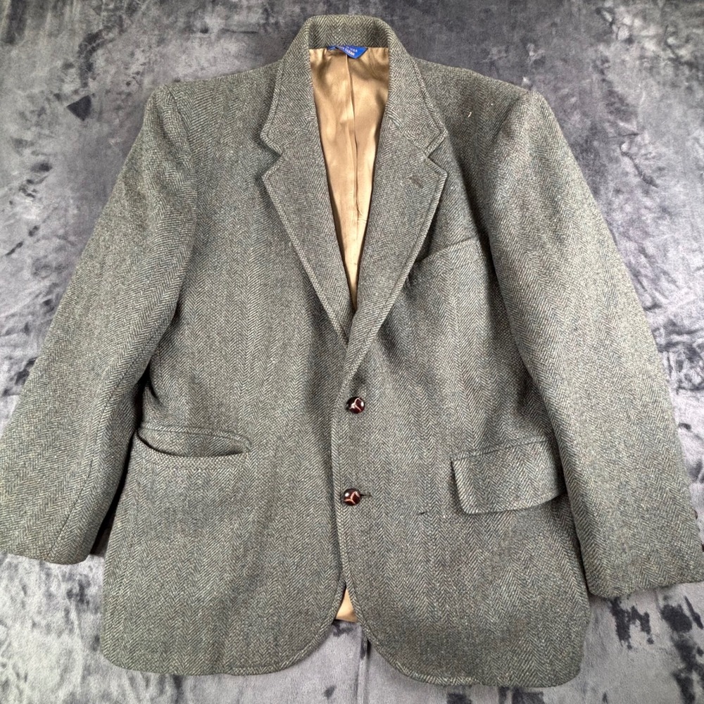Pendleton Blazer Mens 44 Grey Herringbone Virgin Wool Sport Coat USA Made 4832